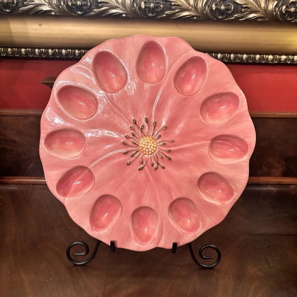 Franciscan Desert Rose Deviled Egg Plate Pink Hand Painted Earthenware 12 Egg